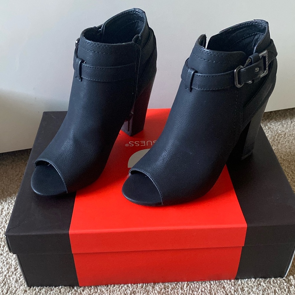 **BRAND NEW** G by Guess Black Peep Toe Ankle Booties (Size 5)